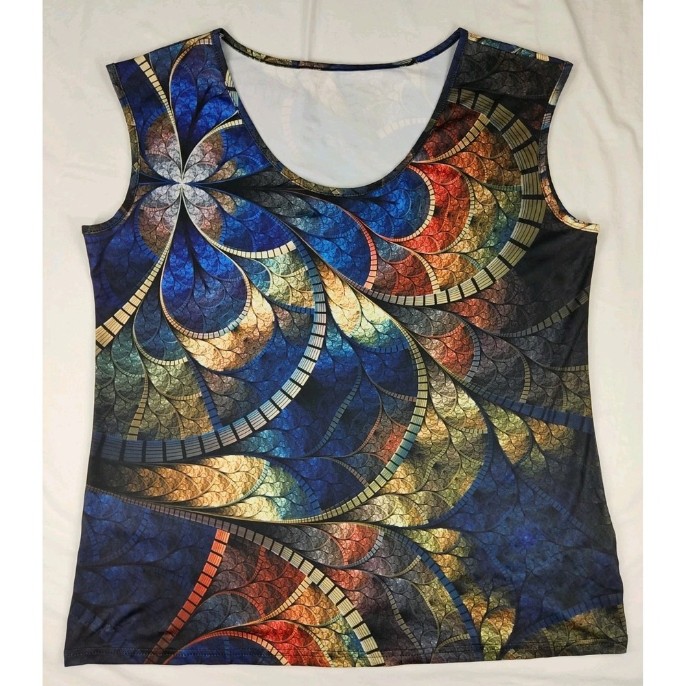 Unbranded mosaic stained-glass style graphic print Tank Top Blouse Size XXL